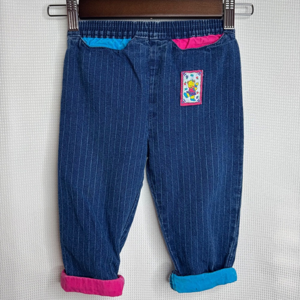 RARE Vintage 90's OshKosh B'gosh Denim Pinstripe Jeans Teddy Bear Union Made 18M